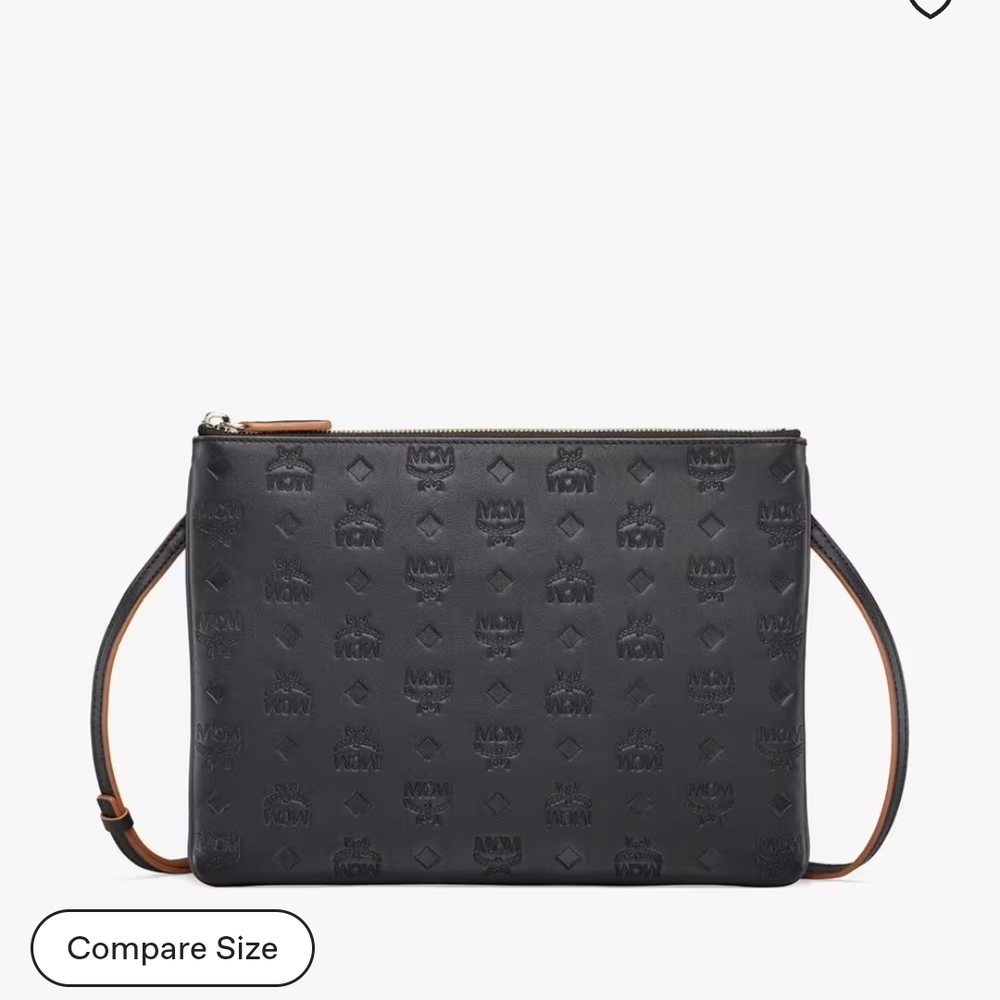MCM Black Embossed Leather Messenger Bag